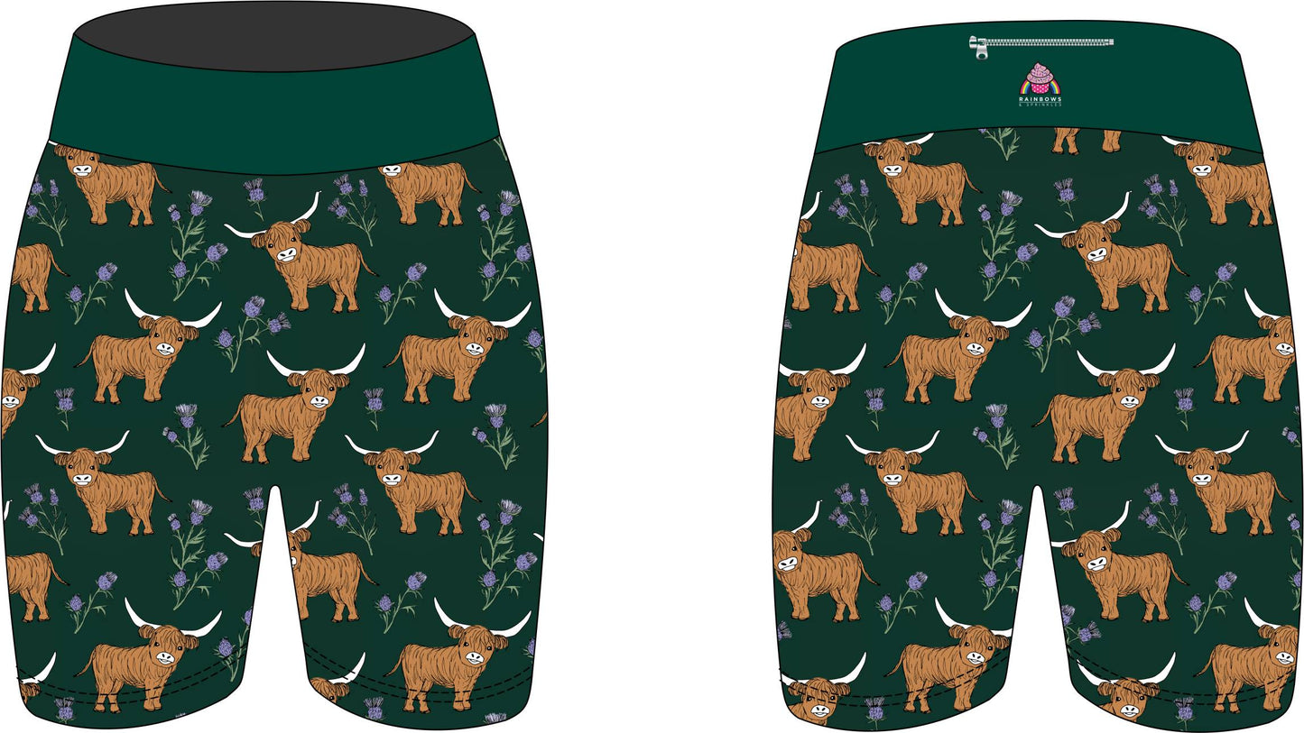 Highland Cow on Thistles Women's Active Shorts