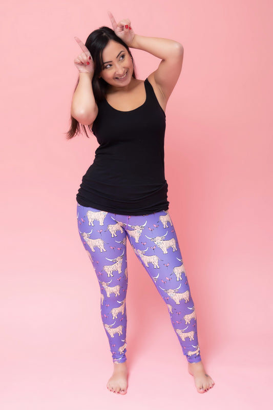 Purple Highland Cow Women’s Activewear Leggings - Tall 33” inside leg