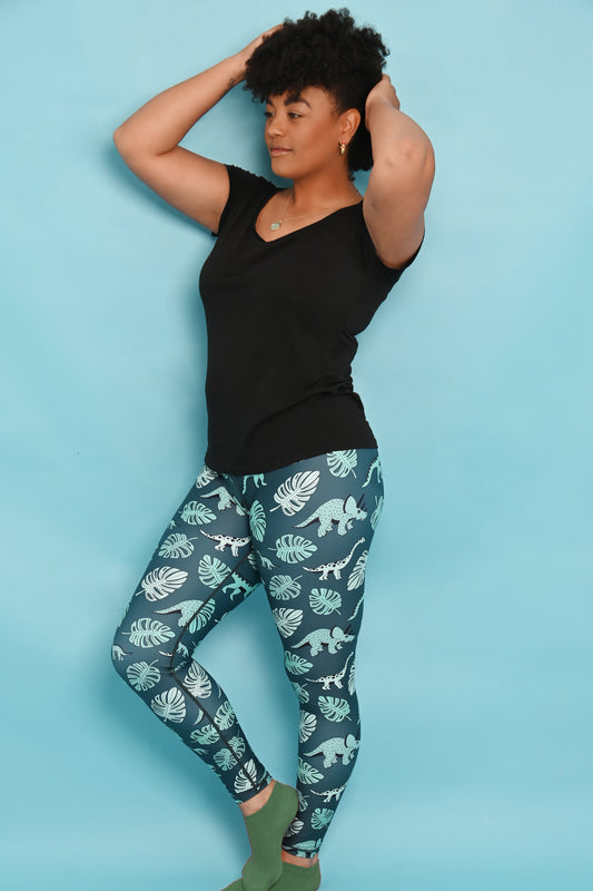 Dino & Monstera Leaf Women’s Activewear Leggings